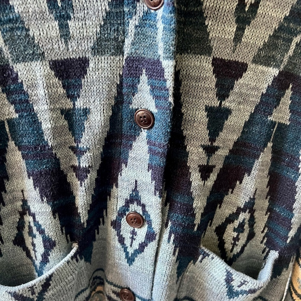 Polo Ralph Lauren Women’s Medium Blue Indigo Aztec Print 100% Cotton Cardigan - Picture 6 of 7